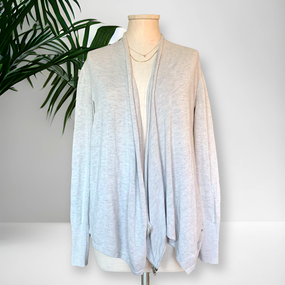 ABERCROMBIE Open Front Cardigan Sweater Zip Draped Waterfall Collar Cream Small